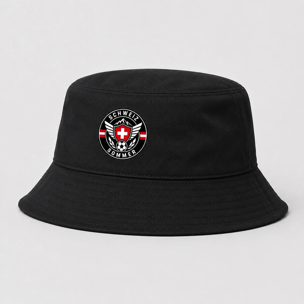 Schweiz Sommer Bucket Hat 2026 – Schwarzer Fanwear Fischerhut
