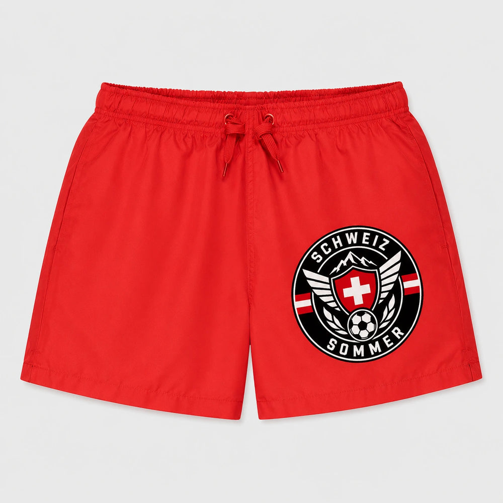 Schweiz Sommer Badehose 2026 – Fanwear Swim Shorts für Strand, Pool & Matchday