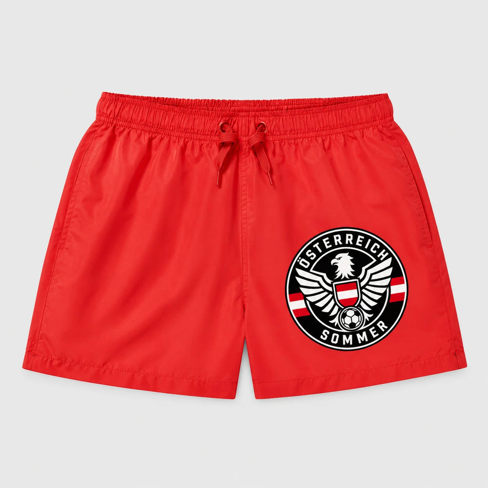 Österreich Sommer Badehose 2026 – Fanwear Swim Shorts für Strand, Pool & Matchday