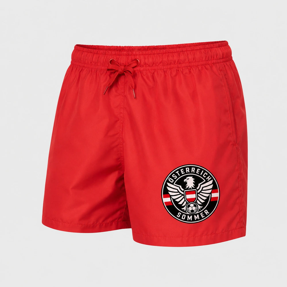 Österreich Sommer Badehose 2026 – Fanwear Swim Shorts für Strand, Pool & Matchday