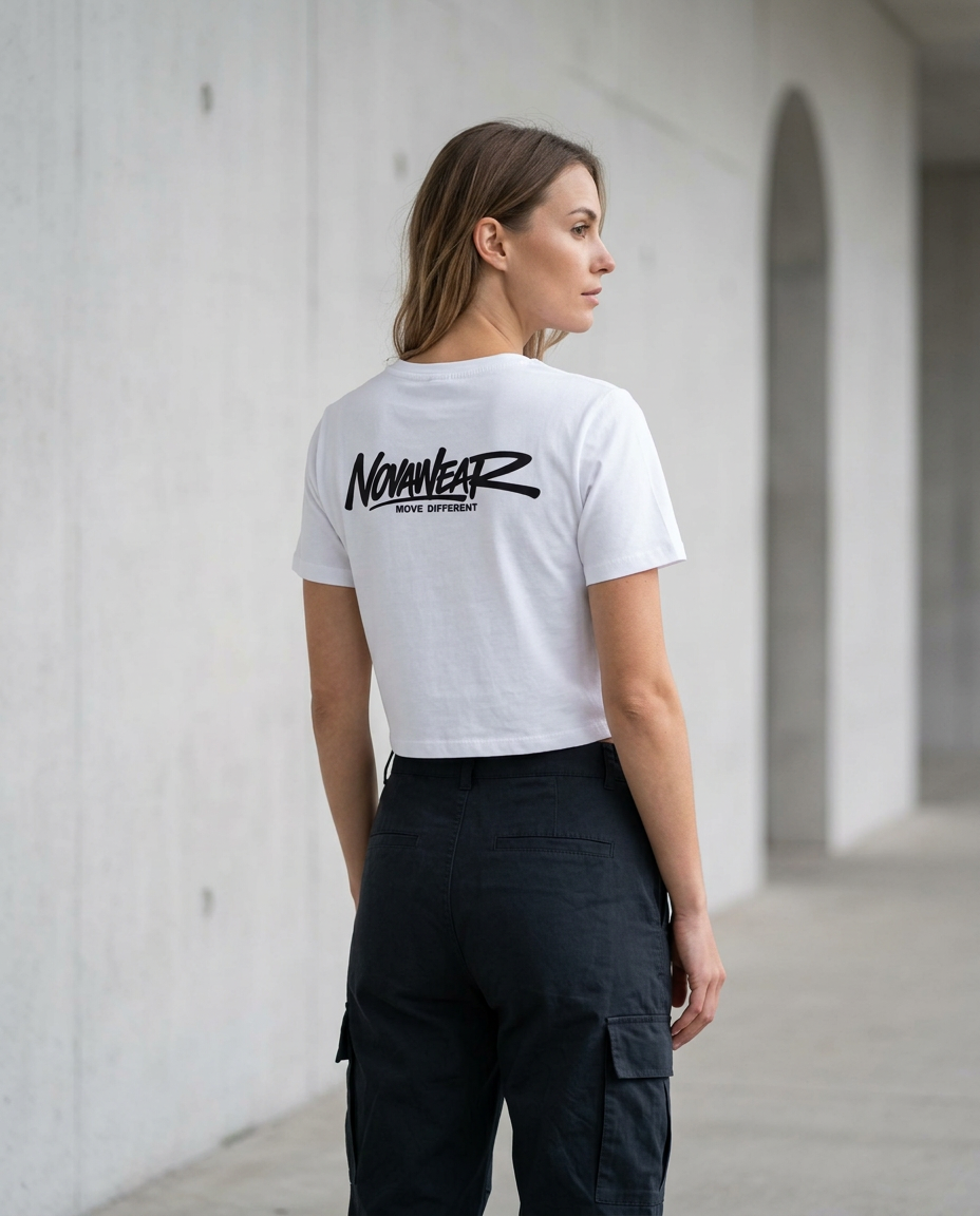 Lineform Cropped Tee Weiß 3/4 Rückansicht