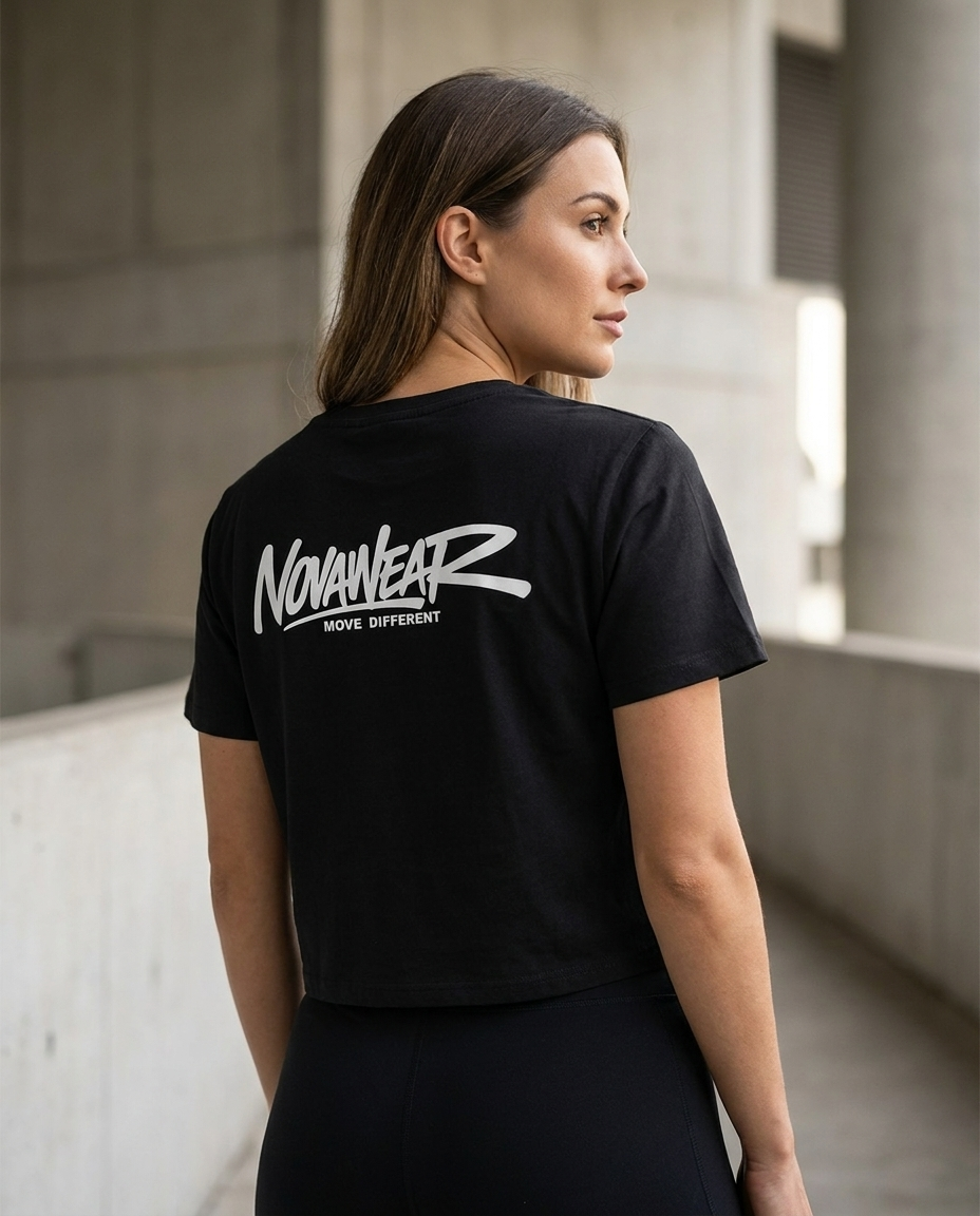 
Lineform Cropped Tee Schwarz 3/4 Rückansicht