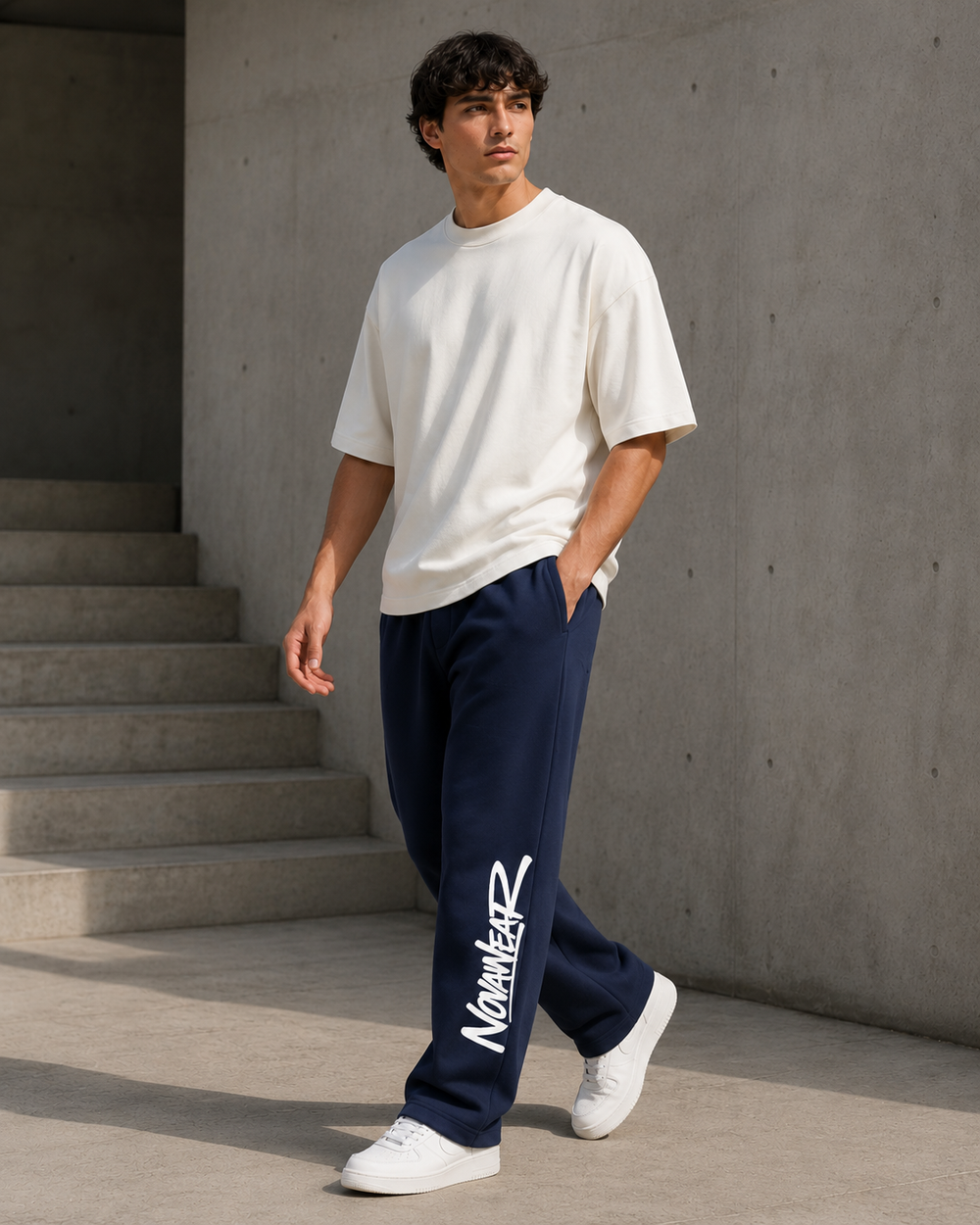 
NOVAWEAR Axis Heavyweight Sweatpants Schwarz am Model – Ganzkörperansicht