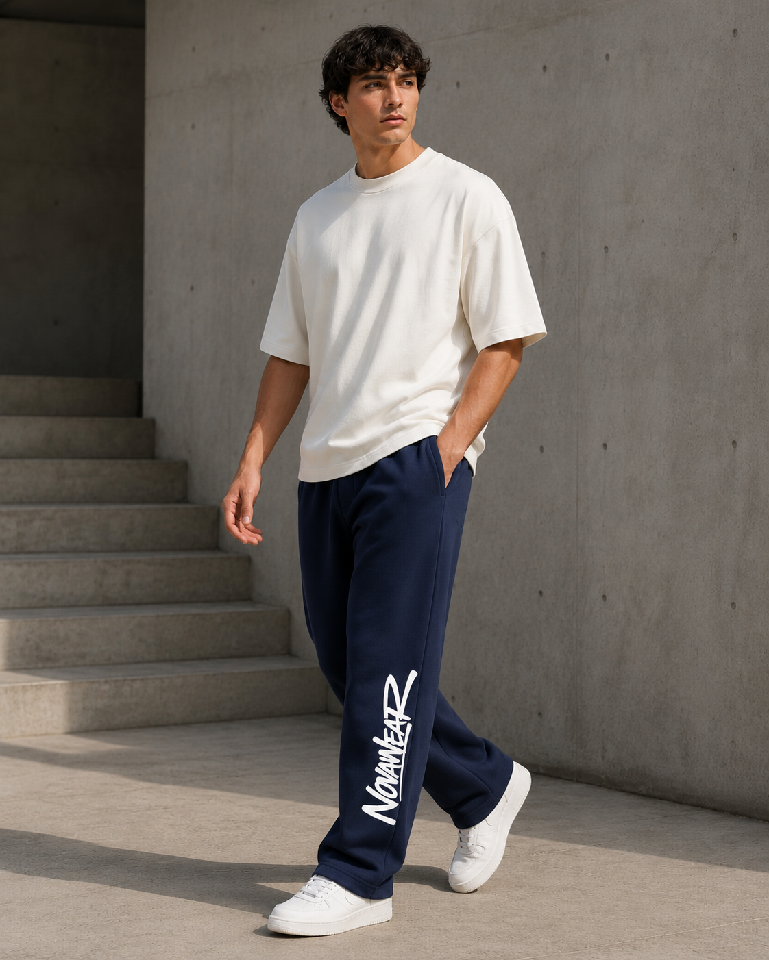 NOVAWEAR Axis Heavyweight Sweatpants Schwarz am Model – Ganzkörperansicht