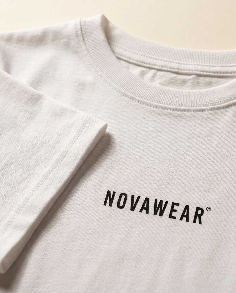 NOVAWEAR Cropped Tee in Weiß – Material- und Nahtdetail