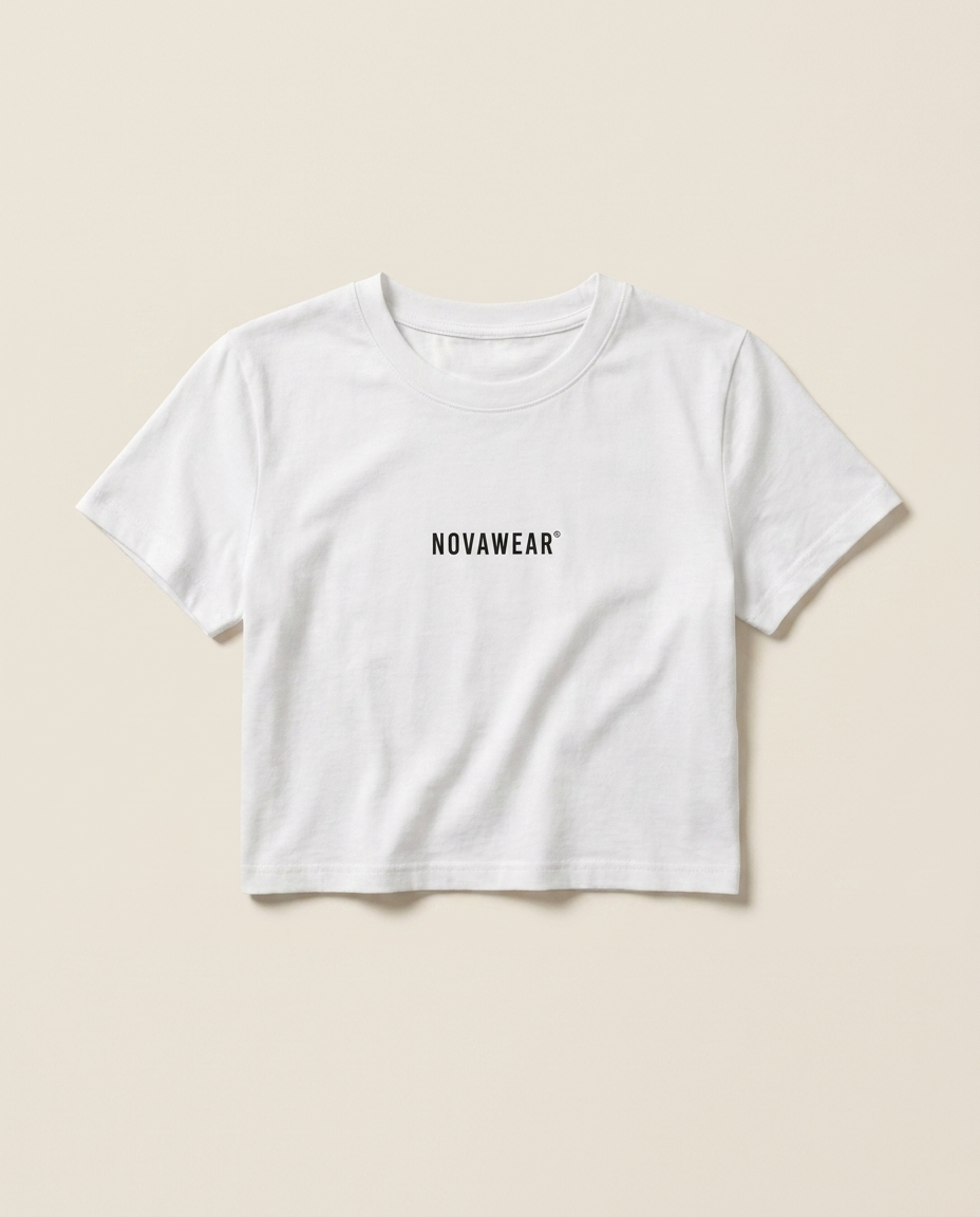 NOVAWEAR Cropped Tee in Weiß – Studio-Vorderansicht