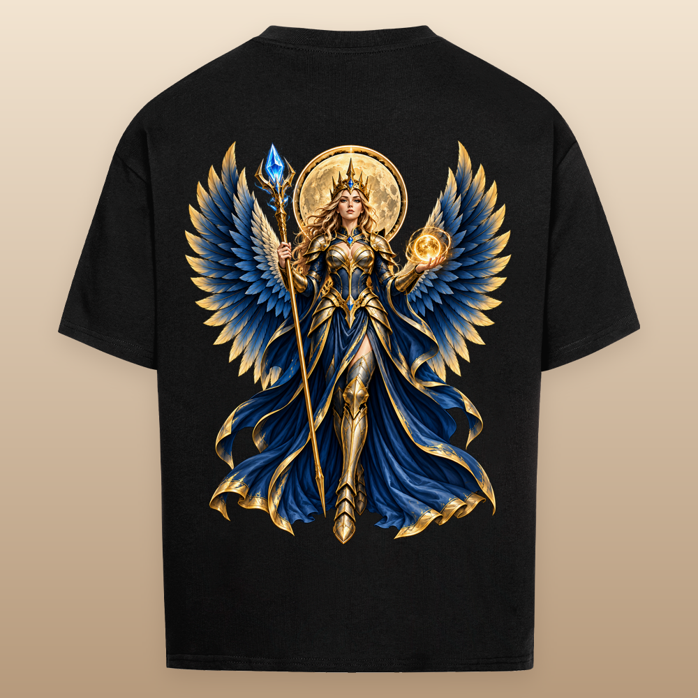 NOVAWEAR® DIVINE EMPRESS Heavyweight Oversized T-Shirt – schwarzer Backprint als Studio-Produktfoto