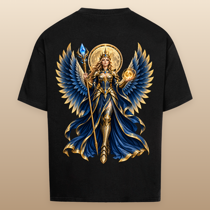 NOVAWEAR® DIVINE EMPRESS Heavyweight Oversized T-Shirt – schwarzer Backprint als Studio-Produktfoto