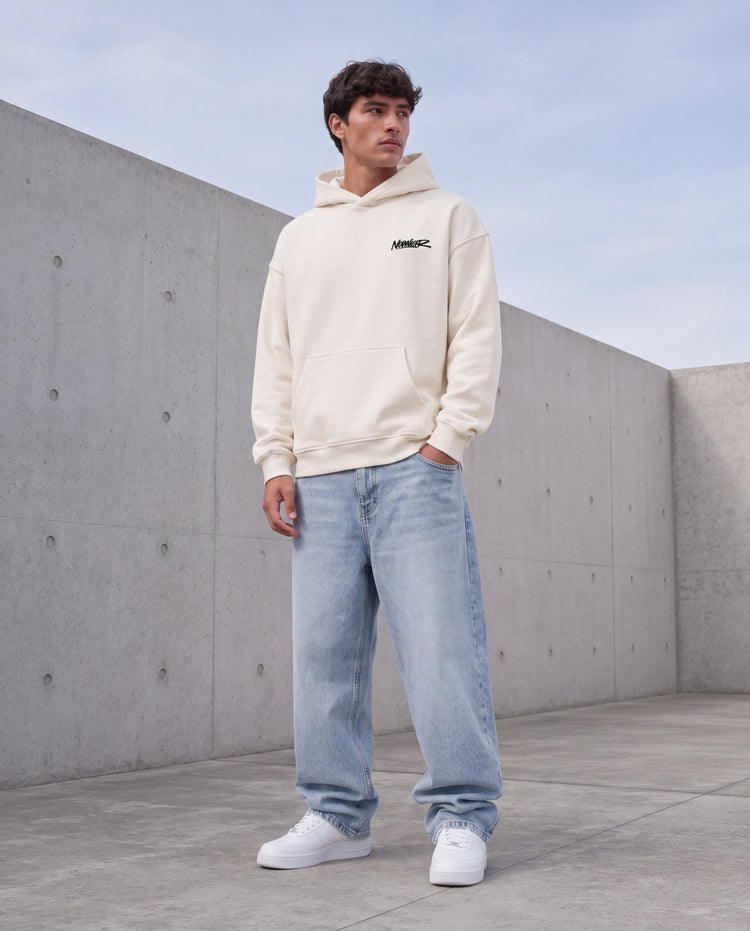 NOVAWEAR Formshift Heavyweight Oversized Hoodie in Natural Raw – Frontansicht