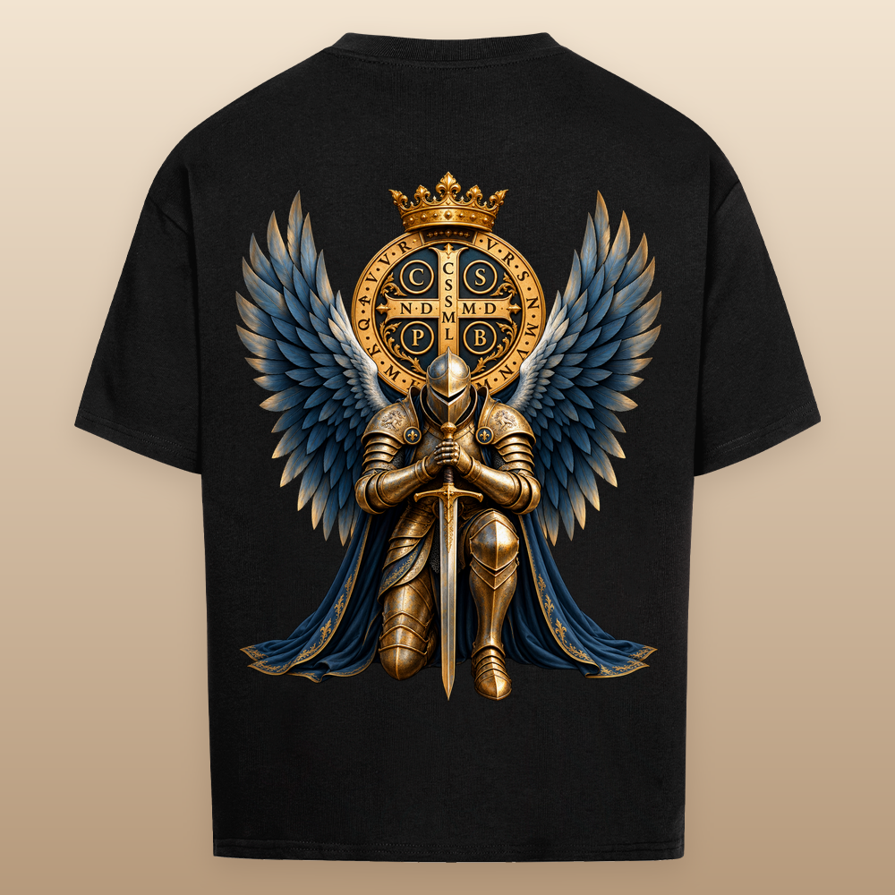 
NOVAWEAR® GUARDIAN Heavyweight Oversized T-Shirt – schwarzer Backprint als Studio-Produktfoto