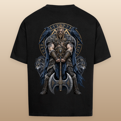 NOVAWEAR® RAVEN AXE Heavyweight Oversized T-Shirt – schwarzer Backprint als Studio-Produktfoto