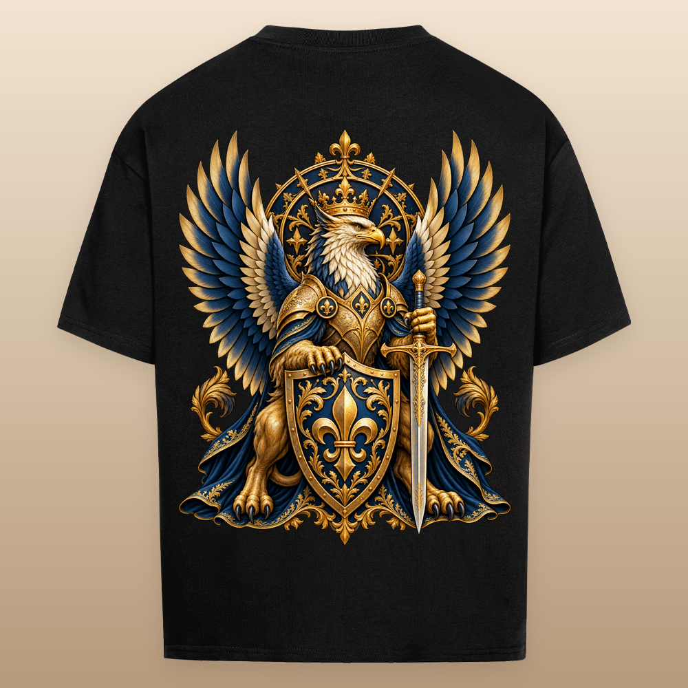 
NOVAWEAR® SOVEREIGN Heavyweight Oversized T-Shirt – schwarzer Backprint als Studio-Produktfoto